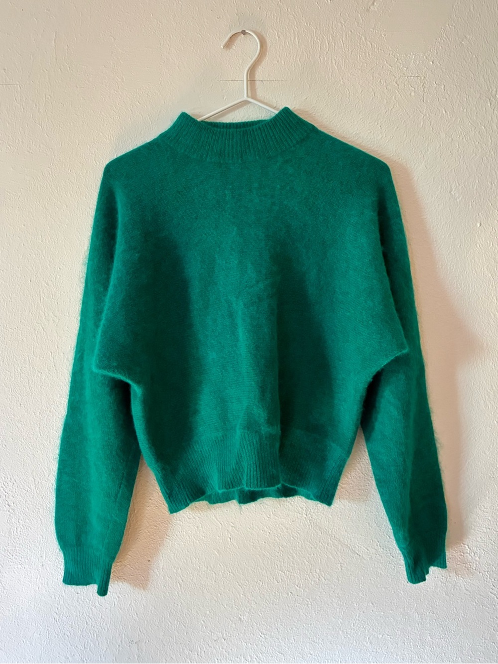 Vintage Rafaella Green Mock Neck Women's Sweater Mohair Angora Wool Blend